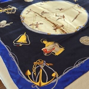 RODIER Of Paris Silk Nautical Scarf in Blue, Navy, Gold, Cream